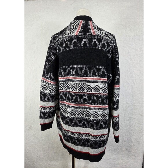 Merona Sweater Womens XL Black Red Open Front Cardigan Fair Isle Knit Cabincore - Picture 6 of 9